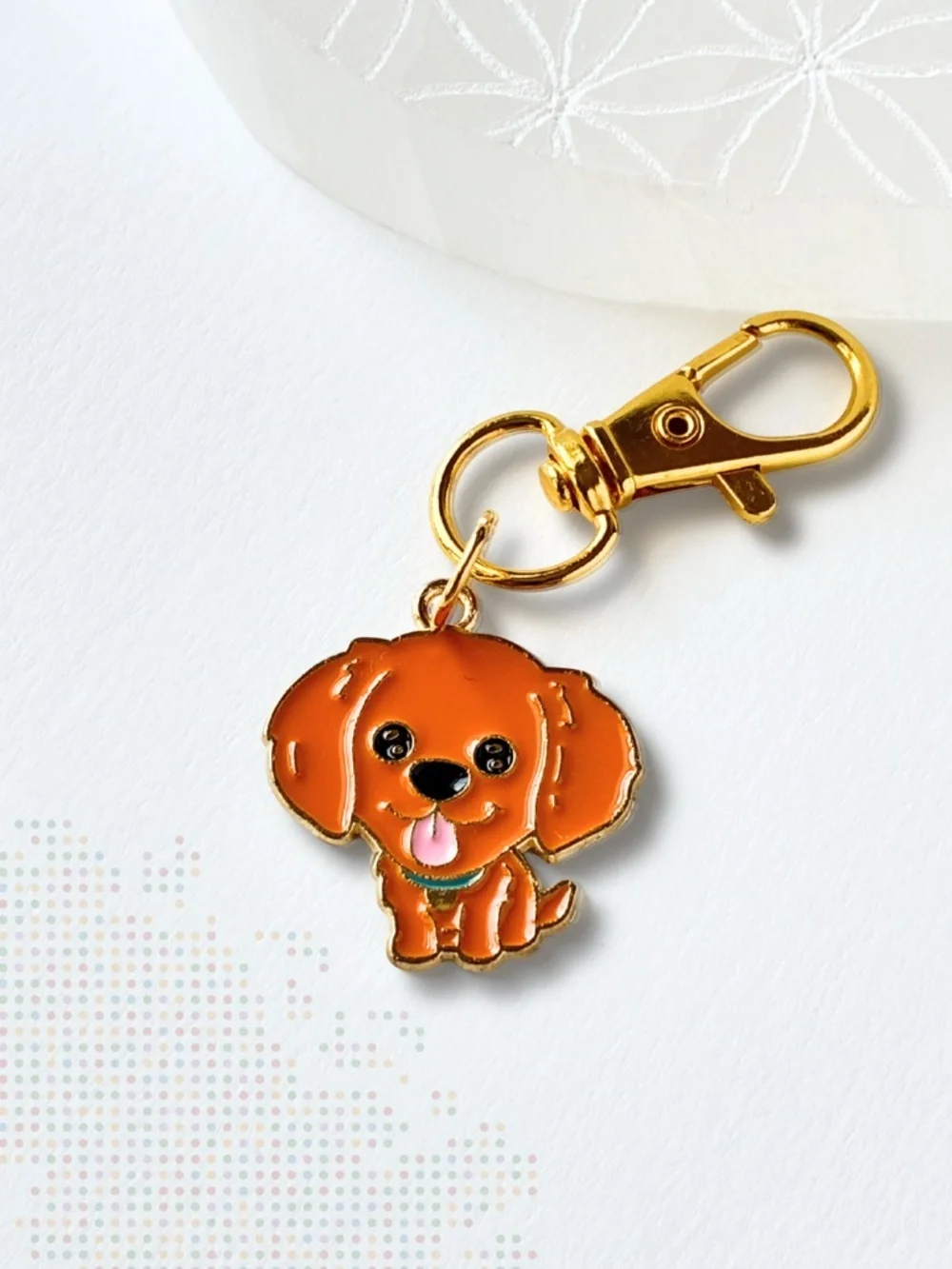 2 Keychain Charms | Cute Dog Enamel | Gold Metal Swivel Clasp Key Rings.